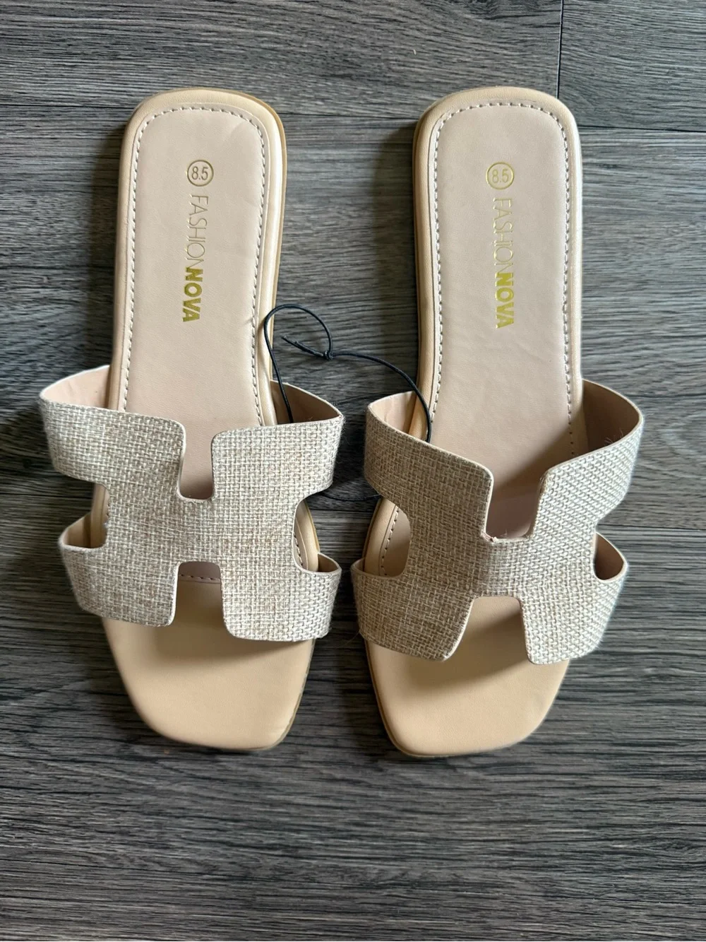 Fashion Nova Natural Beige Woven Slide Sandals